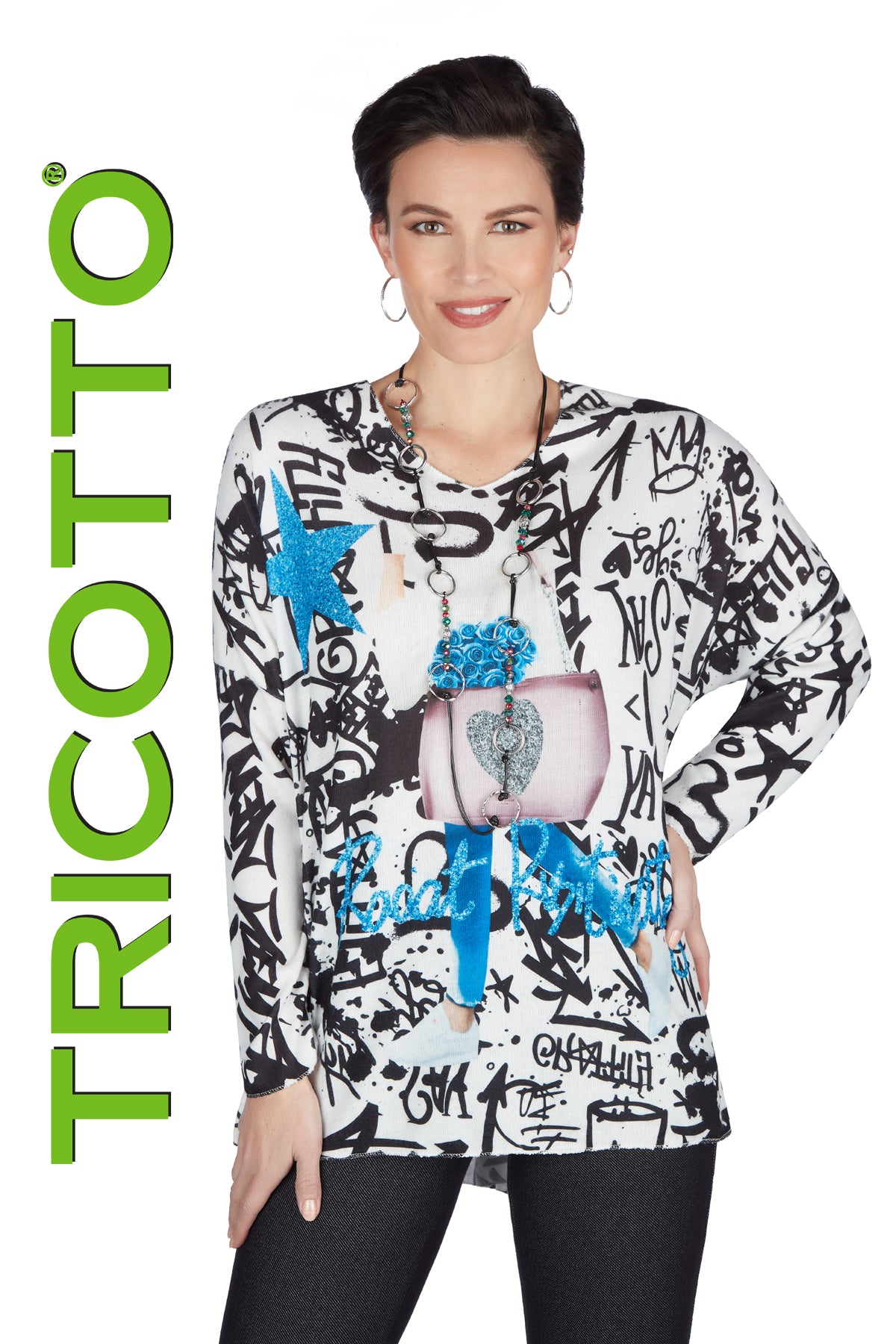 Tricotto Top Black with Rose Motif 56221 main image 0