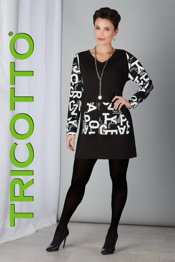 Tricotto Dresses-Buy Tricotto Dresses Online-Tricotto Black-White Dress-Black-White Dresses-Tricotto Clothing Montreal